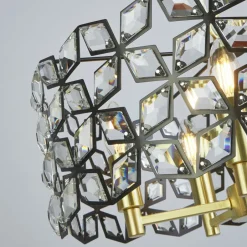 Searchlight Pendelleuchte Kristall Ø 48 cm rund 5x E14 Messing Schwarz< Hängelampen|Wohnzimmerlampen