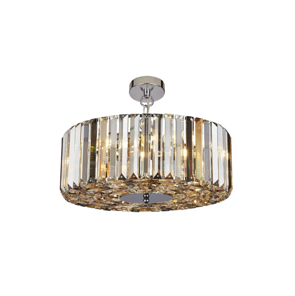 Searchlight Pendelleuchte Kristall rund D: 50 cm 5x E27 Art Déco< Wohnzimmerlampen|Glaslampen