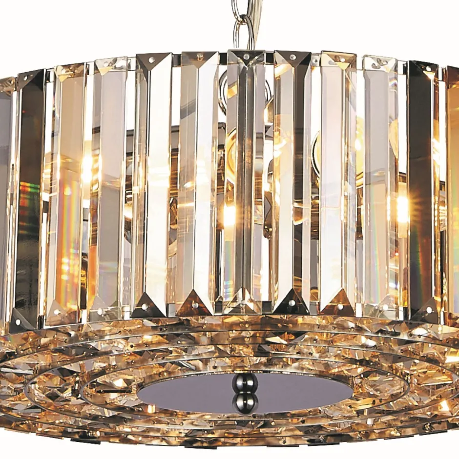 Searchlight Pendelleuchte Kristall rund D: 50 cm 5x E27 Art Déco< Wohnzimmerlampen|Glaslampen