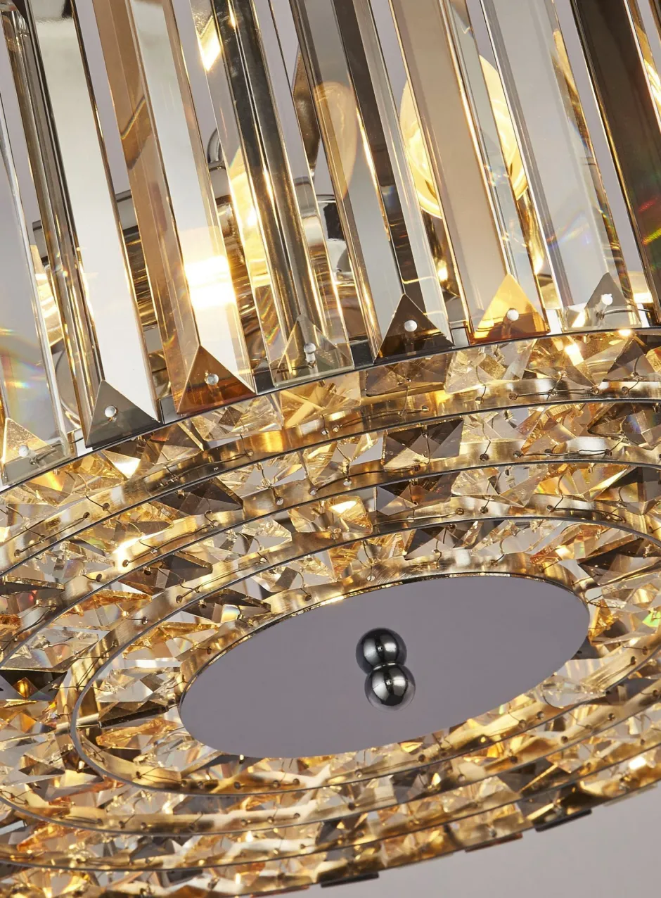 Searchlight Pendelleuchte Kristall rund D: 50 cm 5x E27 Art Déco< Wohnzimmerlampen|Glaslampen