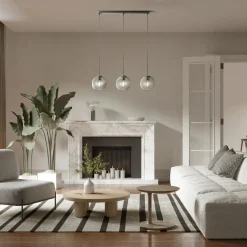 Hängelampen|Wohnzimmerlampen*Searchlight Pendelleuchte Kugelschirm Glas B: 81 cm 3-flammig E27