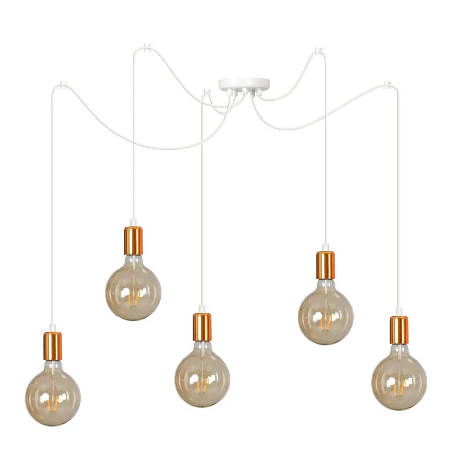 Hängelampen|Esszimmer Lampen*Emibig Pendelleuchte Kupfer Weiß Retro 5-flammig E27