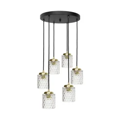 Hängelampen|Bürolampen*Giovanni Battista Pendelleuchte Messing Eisen Glas 6x E27 in Schwarz Klar