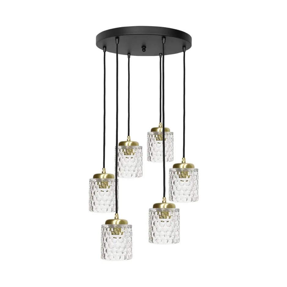 Hängelampen|Bürolampen*Giovanni Battista Pendelleuchte Messing Eisen Glas 6x E27 in Schwarz Klar