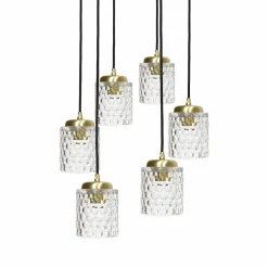 Hängelampen|Bürolampen*Giovanni Battista Pendelleuchte Messing Eisen Glas 6x E27 in Schwarz Klar