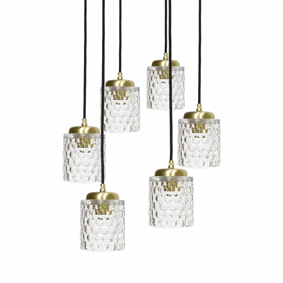 Hängelampen|Bürolampen*Giovanni Battista Pendelleuchte Messing Eisen Glas 6x E27 in Schwarz Klar