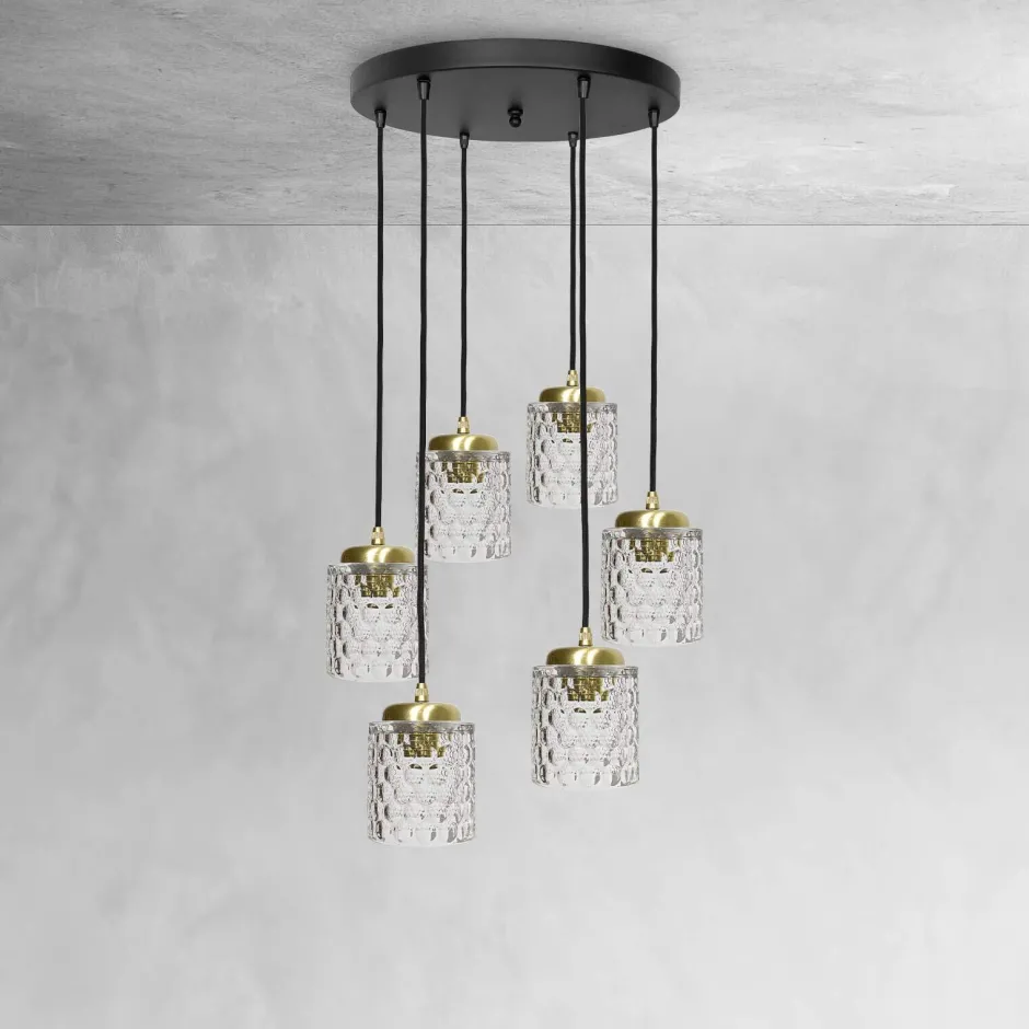 Hängelampen|Bürolampen*Giovanni Battista Pendelleuchte Messing Eisen Glas 6x E27 in Schwarz Klar