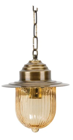 Lido Pendelleuchte Messing geriffeltes Glas wetterfest< Außenleuchten Antik|Außenleuchten Messing