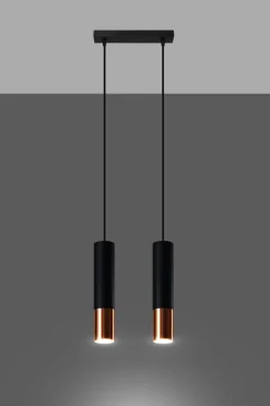 Hängelampen|Wohnzimmerlampen*Sollux Pendelleuchte Metall 2-flammig GU10 Schwarz Kupfer EDYTH