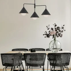 Hängelampen|Esszimmer Lampen*Elstead Pendelleuchte Metall Glas Schwarz 96,5 cm breit 3-flammig E27