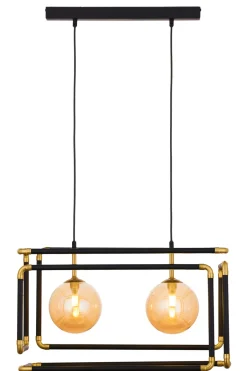 Hängelampen|Feuchtraumleuchten*Jupiter Pendelleuchte Metall Glas in Schwarz Bernstein G9 54 cm