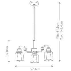 Elstead Pendelleuchte Metall Glas H: max. 148,4 cm 3-flammig< Hängelampen|Bürolampen