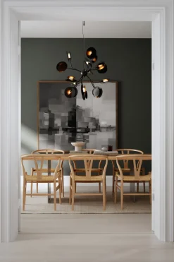 Hängelampen|Wohnzimmerlampen*By Rydéns Pendelleuchte Metall Glas 80 cm breit Schwarz Gold 8x G9