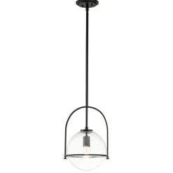 Hängelampen|Bürolampen*Elstead Pendelleuchte Metall Glas E27 rund D: 28,9 cm Schwarz