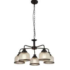 Hängelampen|Esszimmer Lampen*Searchlight Pendelleuchte Metall Glas Ø 58 cm Schwarz Klar Vintage