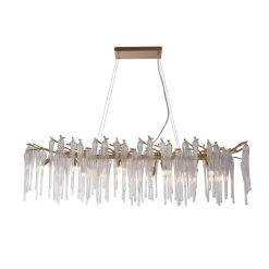 Wohnzimmerlampen|Esszimmer Lampen*Searchlight Pendelleuchte Metall Glas stilvoll L:117 cm G9 in Gold