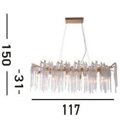 Wohnzimmerlampen|Esszimmer Lampen*Searchlight Pendelleuchte Metall Glas stilvoll L:117 cm G9 in Gold