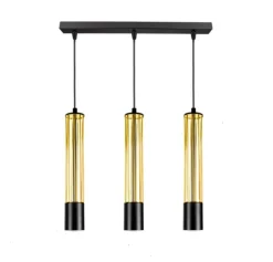 Hängelampen|Bürolampen*Belis Pendelleuchte Metall GU10 L:55 cm Schwarz Gold 3-flmg