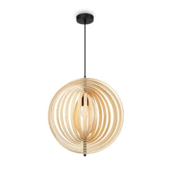 Hängelampen|Esszimmer Lampen*Maytoni Pendelleuchte Metall Holz rund D: 43 cm Schwarz Beige