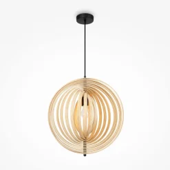 Hängelampen|Esszimmer Lampen*Maytoni Pendelleuchte Metall Holz rund D: 43 cm Schwarz Beige