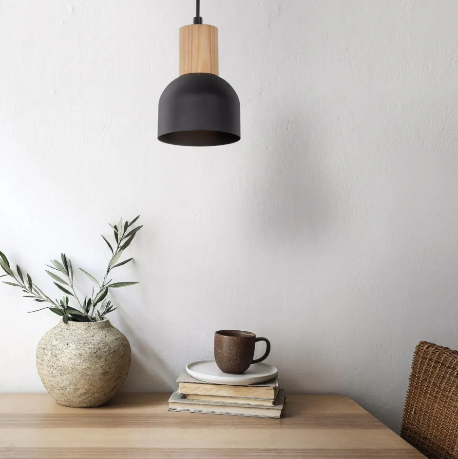 Hängelampen|Esszimmer Lampen*TK Lighting Pendelleuchte Metall Holz Ø 11,5 cm klein E27 Skandinavisch