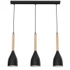 Luminex Pendelleuchte Metall Holz Schwarz 3-flammig E27< Wohnzimmerlampen|Esszimmer Lampen