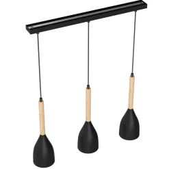 Luminex Pendelleuchte Metall Holz Schwarz 3-flammig E27< Wohnzimmerlampen|Esszimmer Lampen