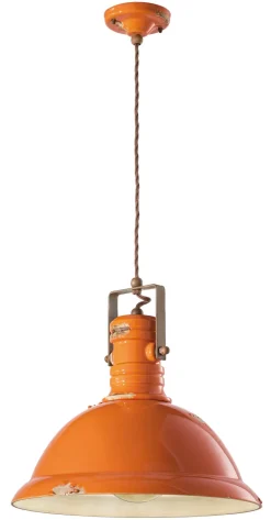Wohnzimmerlampen|Keramiklampen*Ferroluce Pendelleuchte Metall Keramik E27 Ø 40 cm Orange Industrial