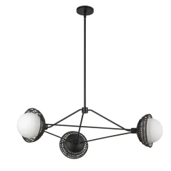 Hängelampen|Bürolampen*Elstead Pendelleuchte Metall Rattan Glas 101,4 cm breit 3x E14