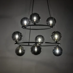 Hängelampen|Bürolampen*TK Lighting Pendelleuchte Metall Rauchglas G9 Schwarz Graphit 2 Ringe