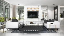 Hängelampen|Bürolampen*Belis Pendelleuchte Metall Weiß Gold E27 70 cm lang 3-flammig