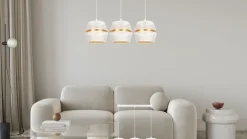 Hängelampen|Bürolampen*Belis Pendelleuchte Metall Weiß Gold E27 70 cm lang 3-flammig