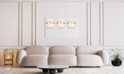 Hängelampen|Bürolampen*Belis Pendelleuchte Metall Weiß Gold E27 70 cm lang 3-flammig