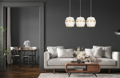 Hängelampen|Bürolampen*Belis Pendelleuchte Metall Weiß Gold E27 70 cm lang 3-flammig