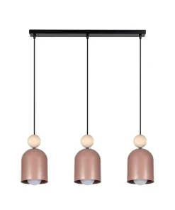Hängelampen|Bürolampen*Belis Pendelleuchte Pink Metall Holz 3-flammig E27 66 cm lang