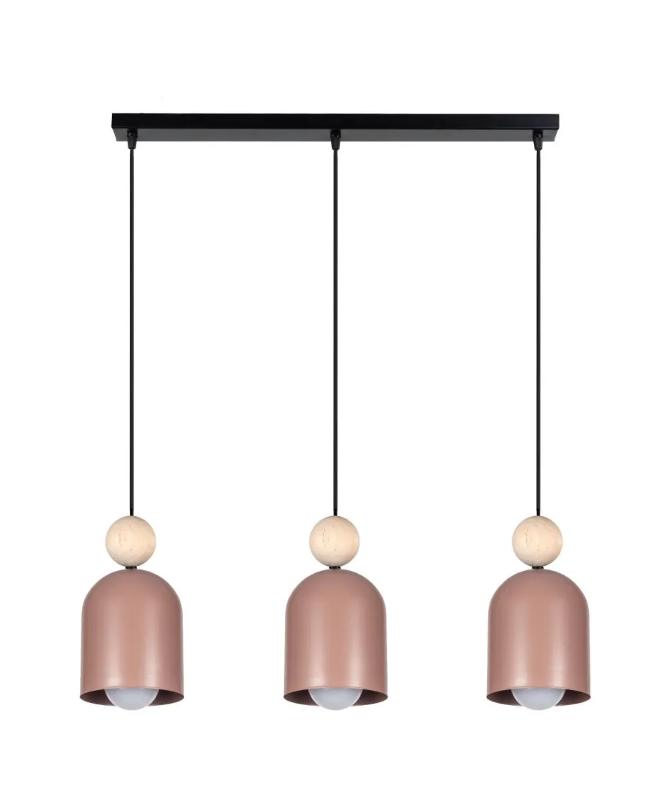 Hängelampen|Bürolampen*Belis Pendelleuchte Pink Metall Holz 3-flammig E27 66 cm lang