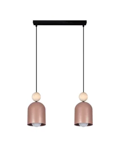 Belis Pendelleuchte Pink Metall Holz 2-flammig E27 46 cm lang< Hängelampen|Bürolampen