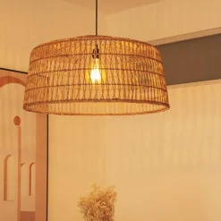 Newgarden Pendelleuchte Rattan E27 groß Ø 79 cm rund in Natur Boho< Hängelampen|Wohnzimmerlampen