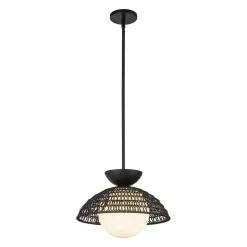 Hängelampen|Esszimmer Lampen*Elstead Pendelleuchte Rattan Glas Metall D: 37,5 cm H: max. 147,9 cm