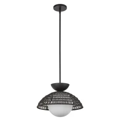 Hängelampen|Esszimmer Lampen*Elstead Pendelleuchte Rattan Glas Metall D: 37,5 cm H: max. 147,9 cm