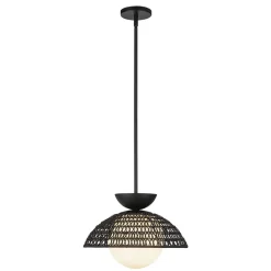 Hängelampen|Esszimmer Lampen*Elstead Pendelleuchte Rattan Glas Metall D: 37,5 cm H: max. 147,9 cm