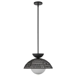 Hängelampen|Esszimmer Lampen*Elstead Pendelleuchte Rattan Glas Metall D: 37,5 cm H: max. 147,9 cm