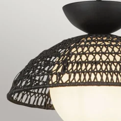Hängelampen|Esszimmer Lampen*Elstead Pendelleuchte Rattan Glas Metall D: 37,5 cm H: max. 147,9 cm