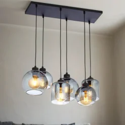 Glaslampen|Moderne Lampen*TK Lighting Pendelleuchte Rauchglas 6-flammig E27 verstellbar