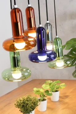 Wohnzimmerlampen|Glaslampen*Eco-Light Pendelleuchte Rauchglas Grün Blau Bernstein E14 65 cm