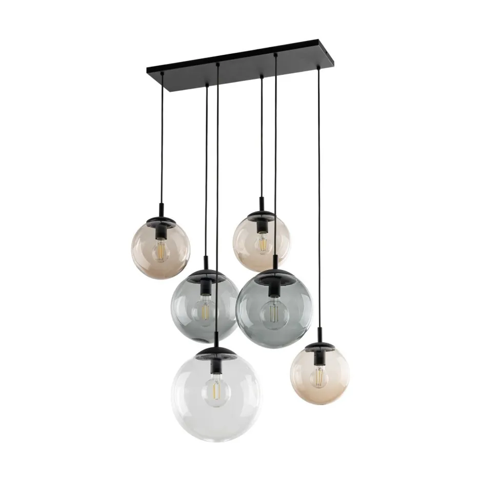TK Lighting Pendelleuchte Rauchglas L: 77 cm H: max. 140 cm 6x E27< Hängelampen|Esszimmer Lampen