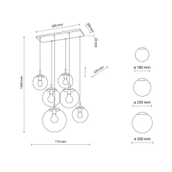 TK Lighting Pendelleuchte Rauchglas L: 77 cm H: max. 140 cm 6x E27< Hängelampen|Esszimmer Lampen