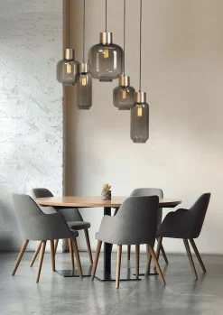 Masterlight Pendelleuchte Rauchglas Metall Schwarz Gold verstellbar< Hängelampen|Glaslampen