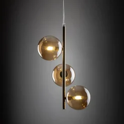 Wohnzimmerlampen|Glaslampen*TK Lighting Pendelleuchte Rauchglas Metall B: 23cm in Gold Bernstein MIEKE