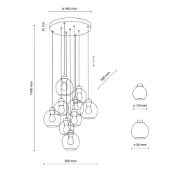Hängelampen|Esszimmer Lampen*TK Lighting Pendelleuchte Rauchglas Metall H: max. 140 cm 9x E27
